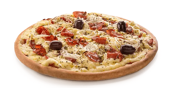 Pizza Calabresa com catupiry da Pizzaria Primeira Estação